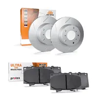 Protex Ultra 4WD Slotted Brake Discs Rotors & Pads Front (Pair) Brake Upgrade Kit for Nissan Navara NP300 D23